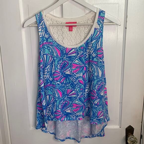 Lilly Pulitzer x Target Blue My Fans High Low Tank Top Sz XS W-077 - Picture 2 of 8